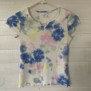 Abercrombie Kids Blue and Yellow Tie-Dye Short Sleeve Tee